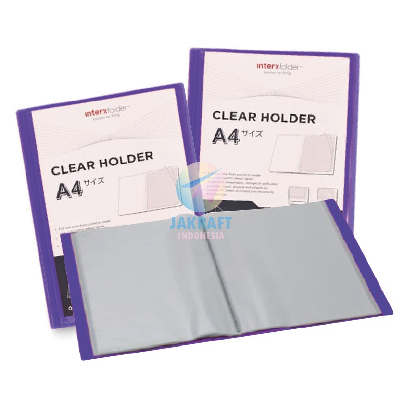 

(1 Pcs) Map Clear Holder Display Book A4 isi 60 PP Pocket Ungu / Purple Transparan Tebal
