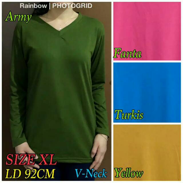V neck polos panjang | v neck murah terlaris | kaos polos wanita | tshirt polos murah terlaris top