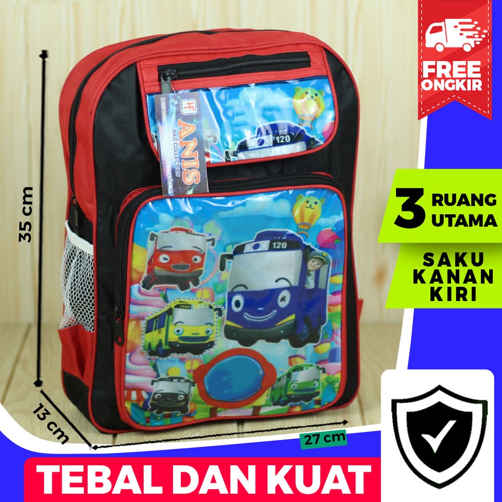 Tas Gendong Sekolah Motif Keplek Little Bus Ransel Anak Laki Laki TK SD PAUD Trendy Bahan Tebal Kuat