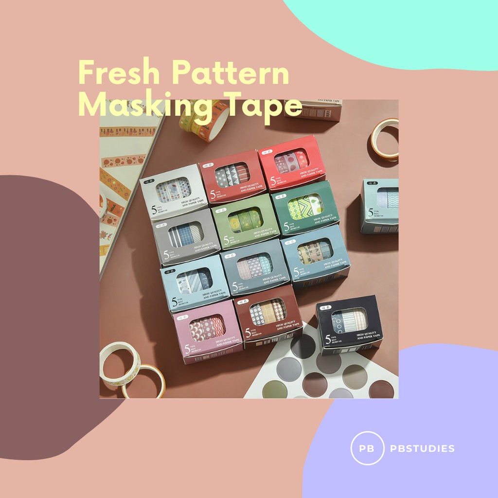 

PBSTUDIES MASKING WASHI TAPE SET 5 PCS FRESH PATTERN MURAH