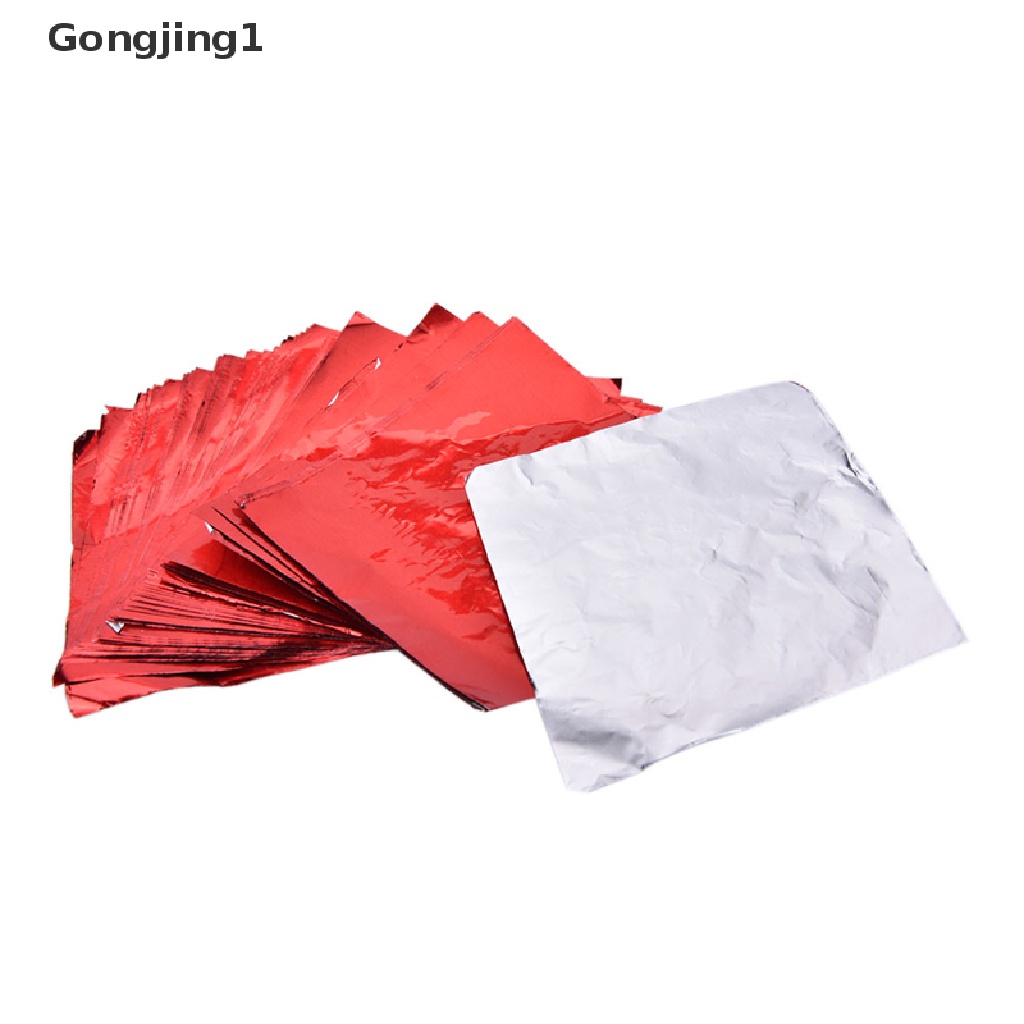 Gongjing1 100pcs Kertas Foil Pembungkus Permen / Cokelat Bentuk Kotak Ukuran 8x8