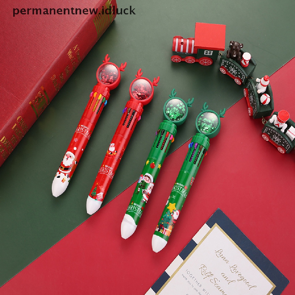 Pulpen Minyak 10 Warna Tema Natal Untuk Alat Tulis Sekolah / Kantor