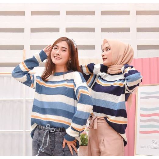 baju rajut polly stripe korea style rajutan