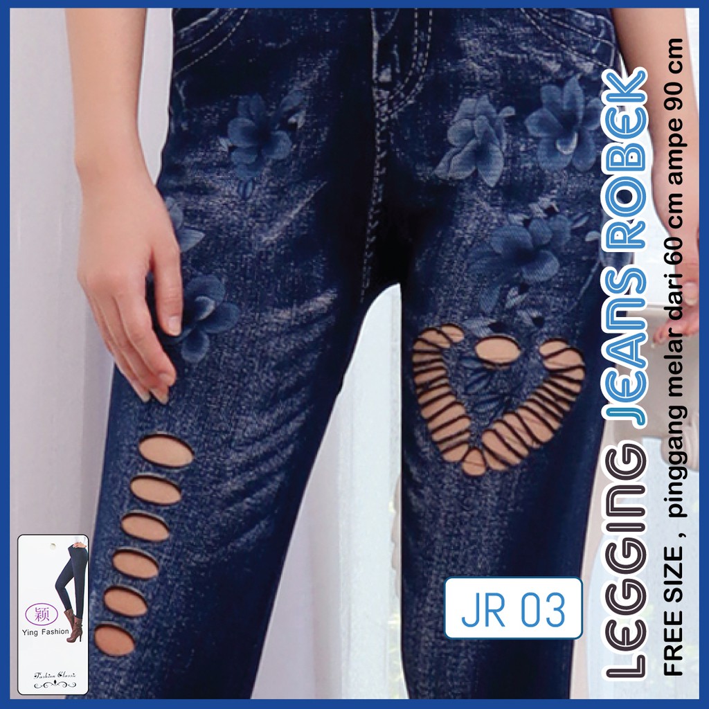 Legging Ripped Jeans 03 / Legging Import Jumbo Wanita / Legging kekinian / Legging wanita