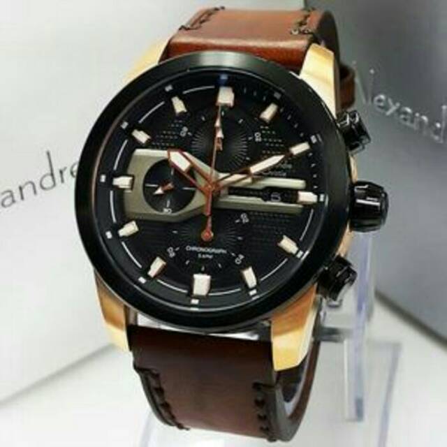 Terlaris Jam Tangan Keren Elegan Alexandre Christie AC 6270 MC Leather Brown Rosegold Original