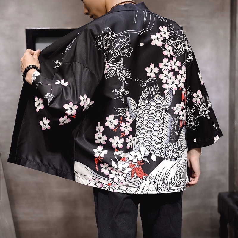 KIMONO CARDINGAN HAORI IMPORT PRIA WANITA ASIA KOREA JEPANG FISH IKAN KOI ORIGINA BIG SIZE M-5XL