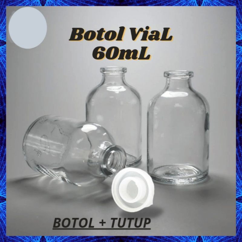 Botol Kaca Asi Vial 60 ml tutup plastik kedap udara reed diffuser Multifungsi Botol Kaca Asi 50 ml