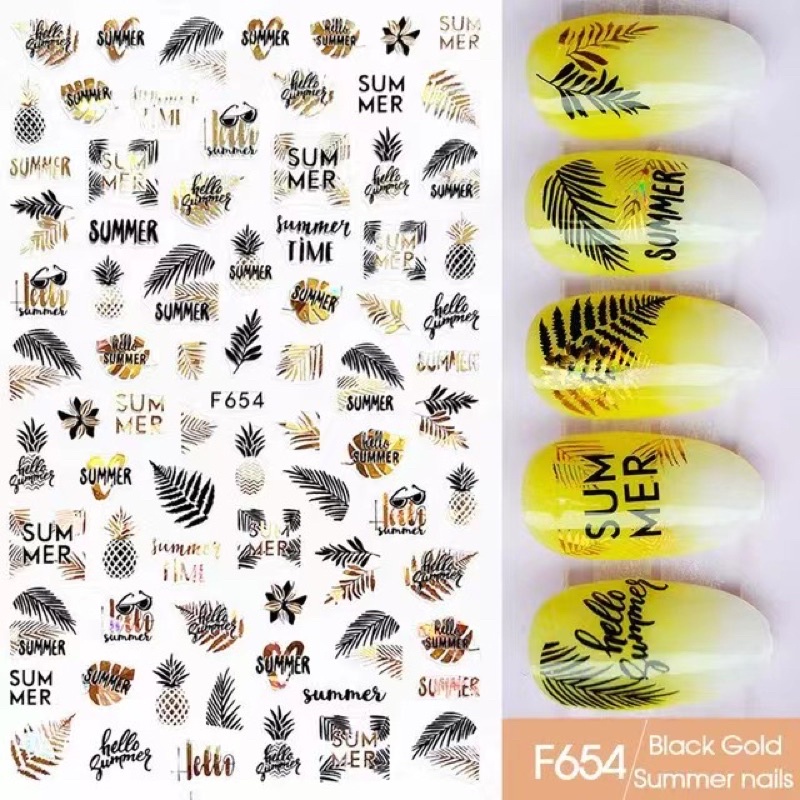 NAIL STICKER SUMMER BLACK WHITE GOLD LINER STIKER KUKU MUSIM PANAS NAIL ART STICKER GOLD MEWAH