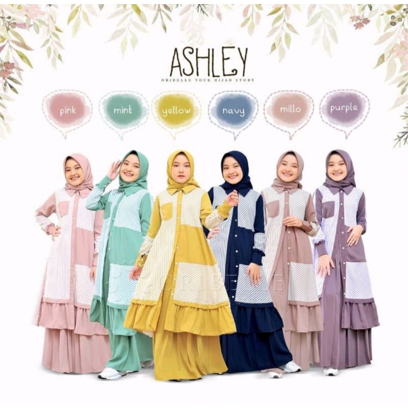 Gamis ASHLEY anak / gamis anak / setelan tunik ASHLEY terbaru / SET GAMIS ANAK / SET ROK TUNIK