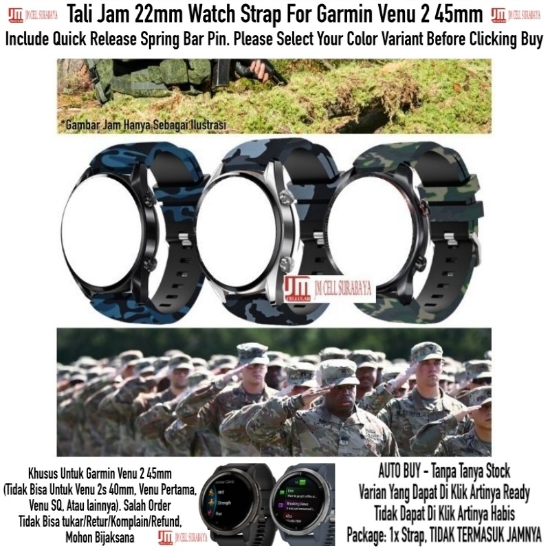 Tali Jam 22mm Watch Strap Garmin Venu 2 45mm - Motif Army Camoflauge Camo Style