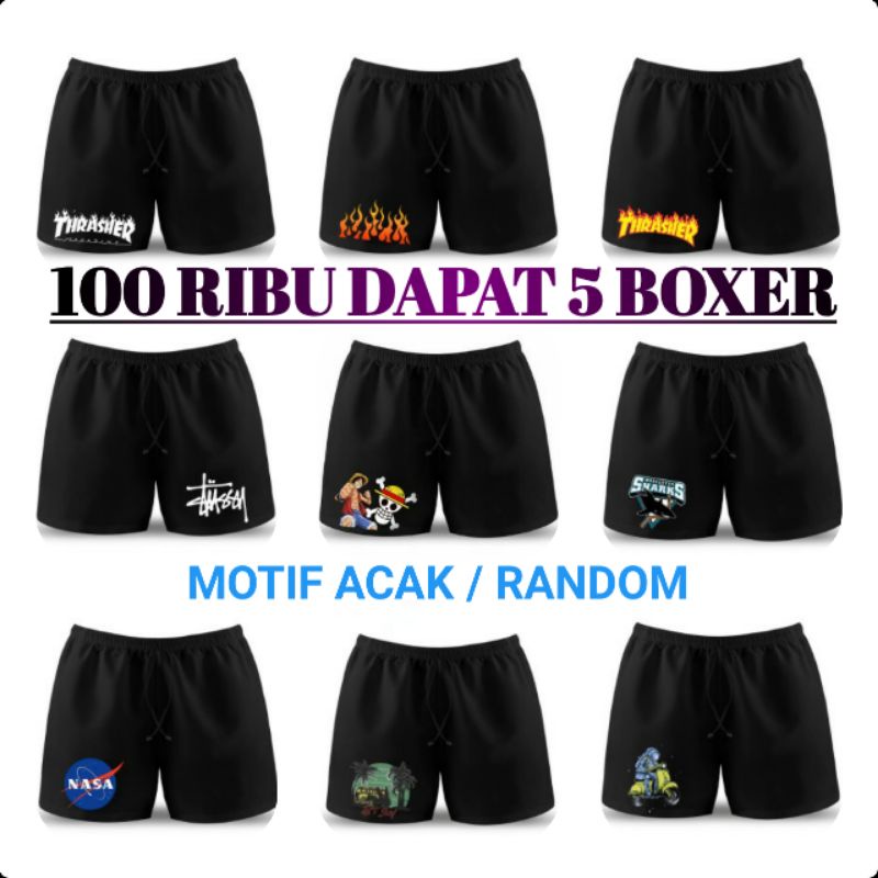 Paket 100ribu dapat 5 Boxer Hitam Surfing Motif Api