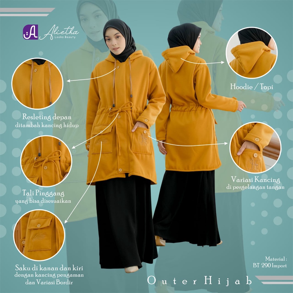 Jaket Panjang Outer Wanita Muslimah Hijab Hoodie Terbaru Kekinian-1