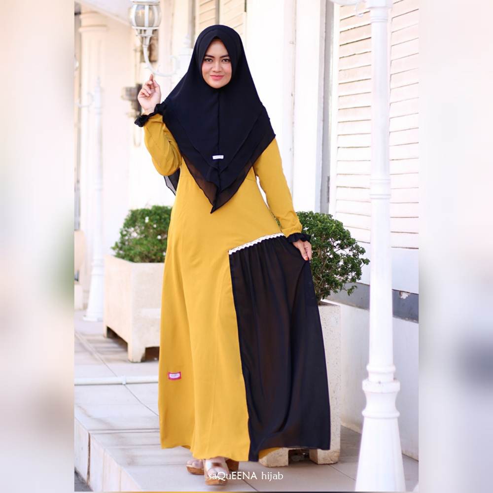 GAMIS ARNIZ LADY ZARA SET KHIMAR MIX CERUTY HITAM