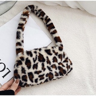 fluffy leopard print shoulder bag