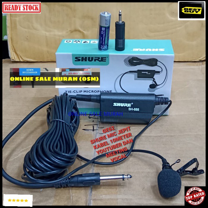 G62 shure Mic Jepit kabel 10 meter Kancing kerah baju microphone Clip on klip tie Condensor sensitif aux mikrophone mik karaoke sound audio klip cable profesional pro vocal vokal karaoke mikrophone microphone audio sound system panggung dj studio sensitif