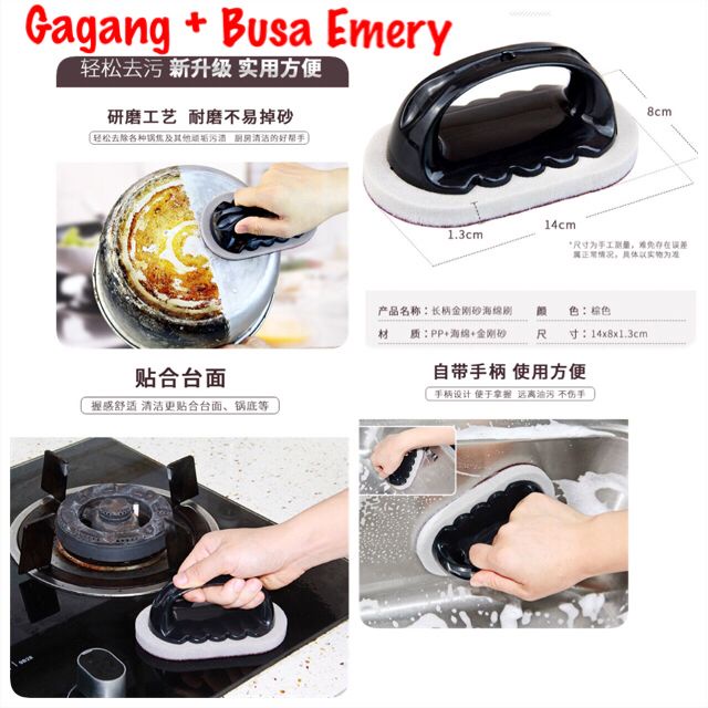 Busa cuci piring +  gagang emery /Sikat Pembersih Karat Besi Alat Dapur Kamar Mandi Stainless Nano Melamine Magic Sponge Strongwell Brush