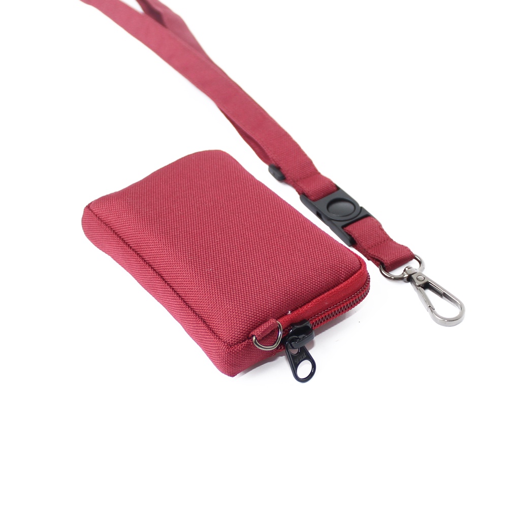 EMHW112 Hanging Wallet Pocket Pouch Dompet kartu Gantung Tali Lanyard merah marun