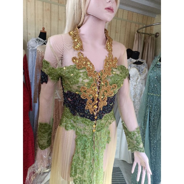 SALE preloved kebaya pengantin full payet hijau lime