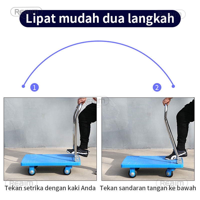 Reaim Handtruck 90x60cm 500 kg Troli Barang Lipat Hand Truck  Folding Cart Silent Wheel 300 Kg Troli Angkut Handtruck besi