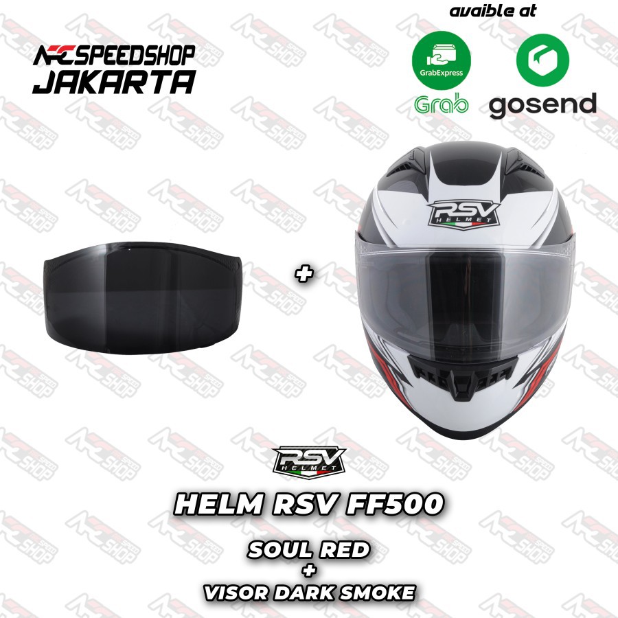 PAKET Helmet RSV FF500 SOUL RED + Visor DARK SMOKE FF 500