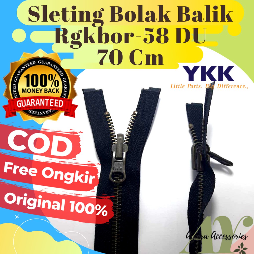 RESLETING ZIPPER SLETING JAKET YKK BESI BAKAR BOLAK BALIK PANJANG 70 CM