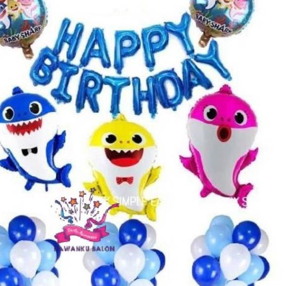 BABY SHARK SET DEKORASI BIRU/BALON FOIL KARAKTER/BALON ULANG TAHUN/TEMA BABY SHARK