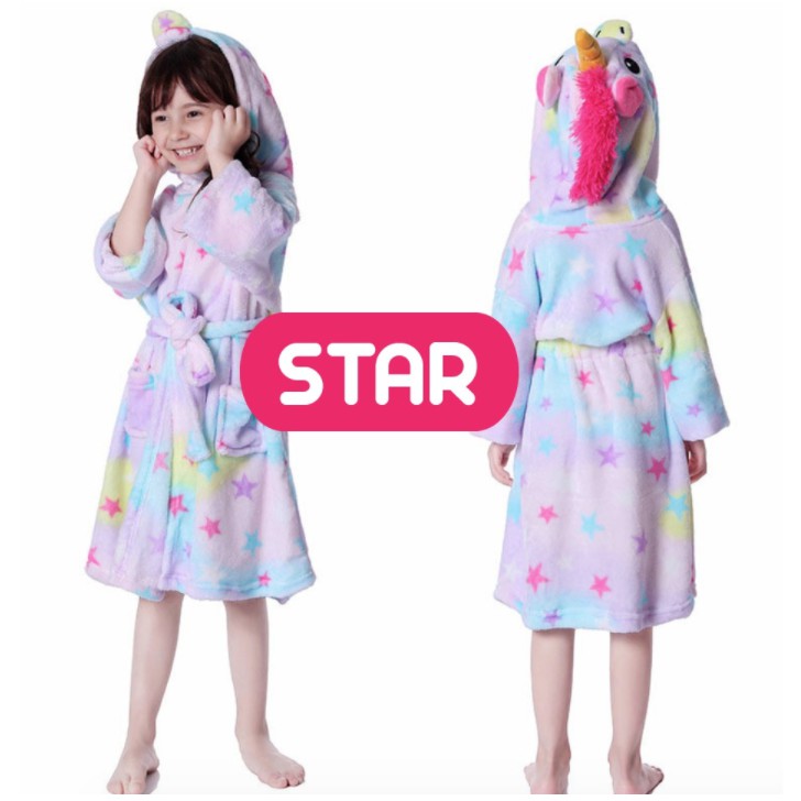 KIMONO PIYAMA KOSTUM Bahan Flannel UNICORN KID BATH BAJU MANDI ANAK