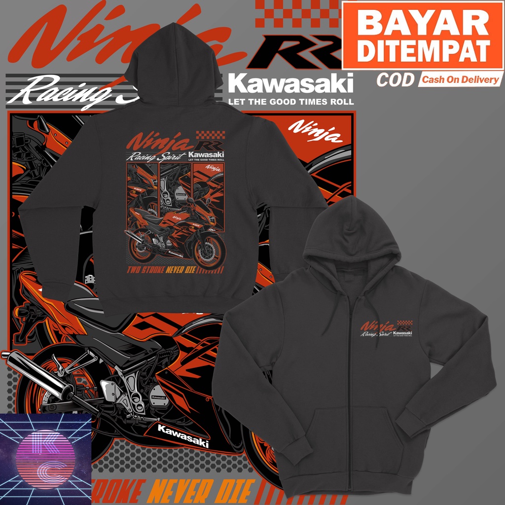 JAKET HOODIE ZIPPER KAWASAKI NINJA RR RED EDITION BIG SIZE JUMBO JAKET NINJA PRIA WANITA