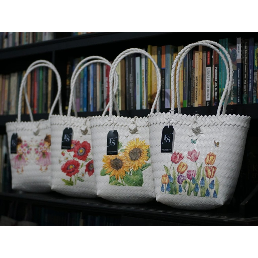 Shoulderbag Tas Anyaman Plastik Lukis Decoupage Cantik Istimewa Bahan Halus (M)