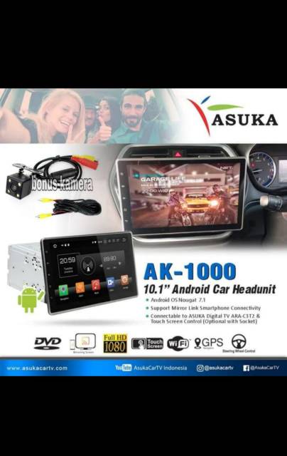 Head unit doubledine android Asuka - 1000 10inc bonus kamera mundur