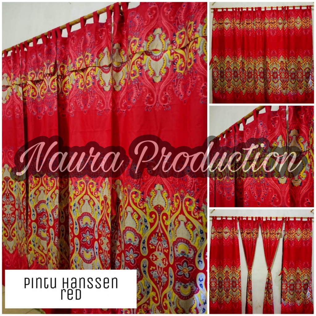 (COD) Gorden Pintu / Hordeng Pintu Bunga Bisa Jendela Motif Sultan Hanssen Merah