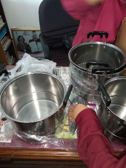 Asta Panci Stock Pot European Style Stainless 4 Set Uk. 22 - 28 Cm - Panci Steamer Dandang Pengukus