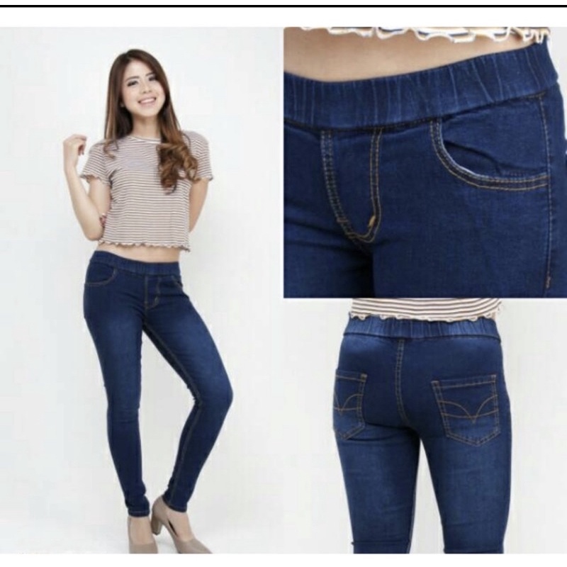 Celana Jeans Pinggang Karet /Legging Jeans Pinggang karet / Jeans Karet Tebal