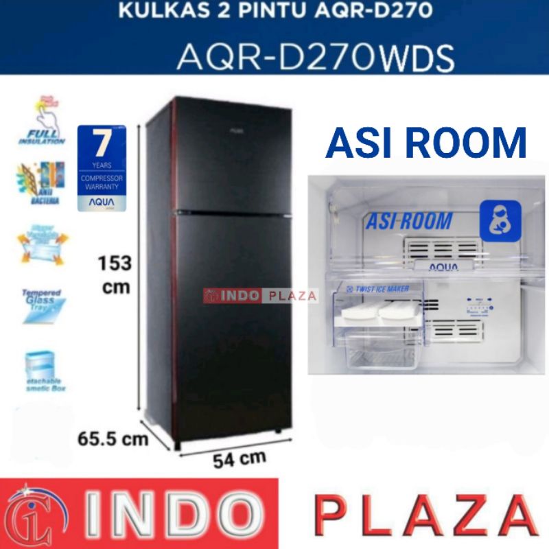 KULKAS AQUA 2 PINTU NEW 2021 with ASI ROOM AQR-D270 WDS