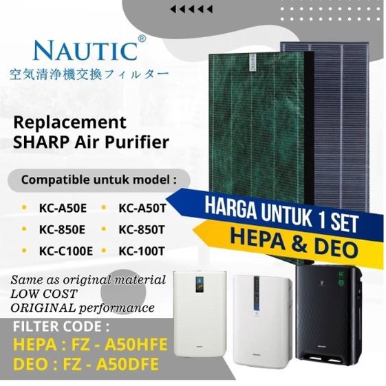 NAUTIC - HEPA + DEO compatible for SHARP FZ-A50HFE buat KC-A50E /T KC-850E /T KC-C100E /T