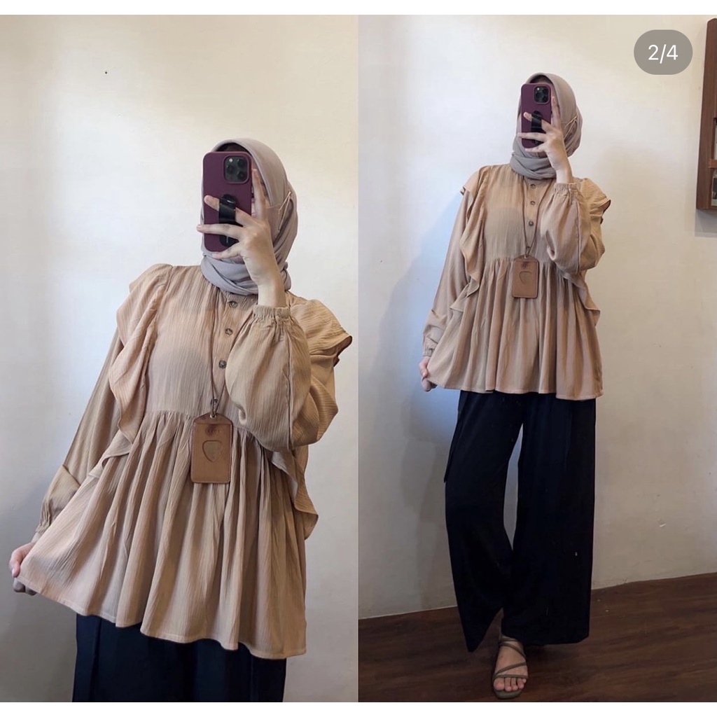 Hijab ootd - Karin Blouse Top Cringkle Fashion Korean Ootd Salebgrams Hits Trend Atasan Cringkle