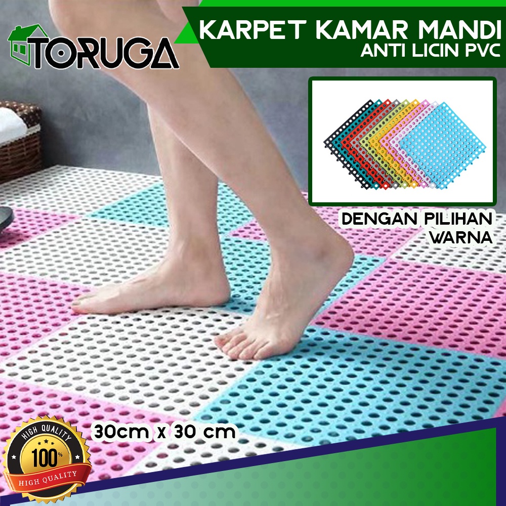 Karpet Kamar Mandi Anti Slip Anti Licin Polkadot PVC Mat Alas Kamar Mandi Polkadot Bathroom