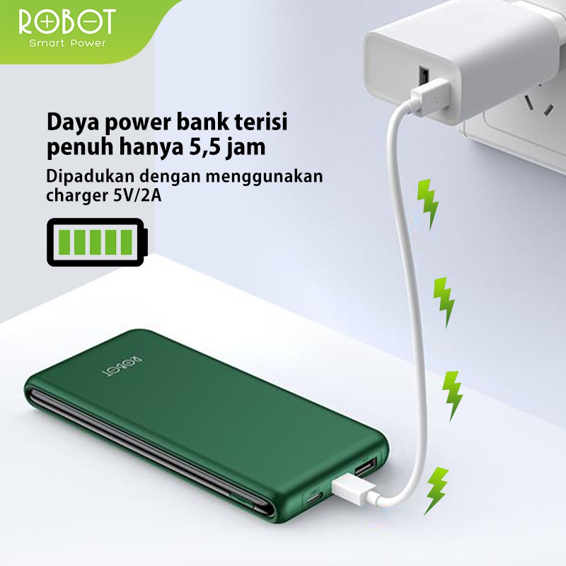 PowerBank ROBOT 10000mah RT180 2.1A Dual Input Port Type C & Micro USB Original Fast Charging Real Capacity - Garansi Resmi 1 Tahun Image 6