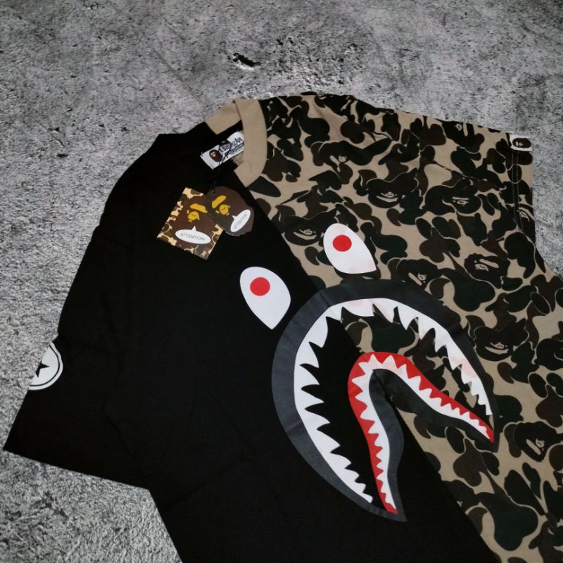 KAOS T-SHIRT BAPE SHARK WGM COMBI PREMIUM FULLTAG &amp; LEBEL