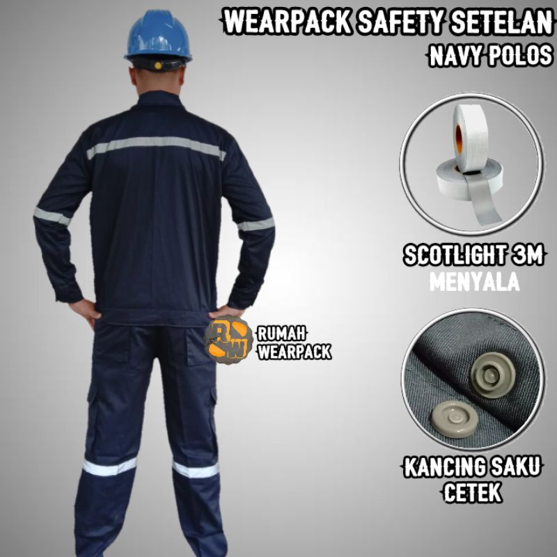 Setelan Wearpack Safety dan Celana Safety Warna Navy Polos