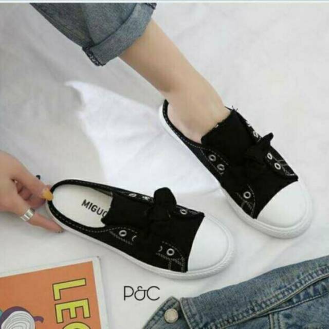 Sepatu kets sneakers tanpa tali model pita wanita santai main hangout kuliah cewek cantik dan murah