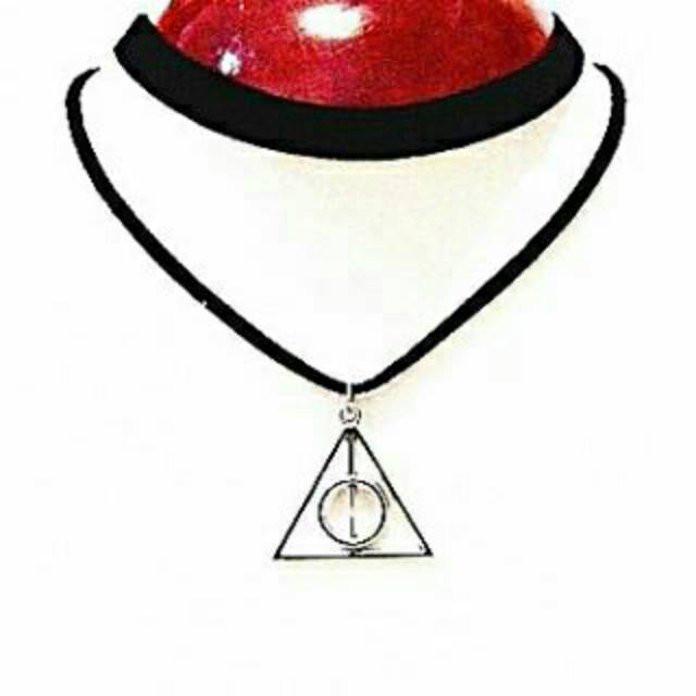 Double Silver Deathly Hallows Velvet Choker Necklace | Kalung Handmade Premium Collection