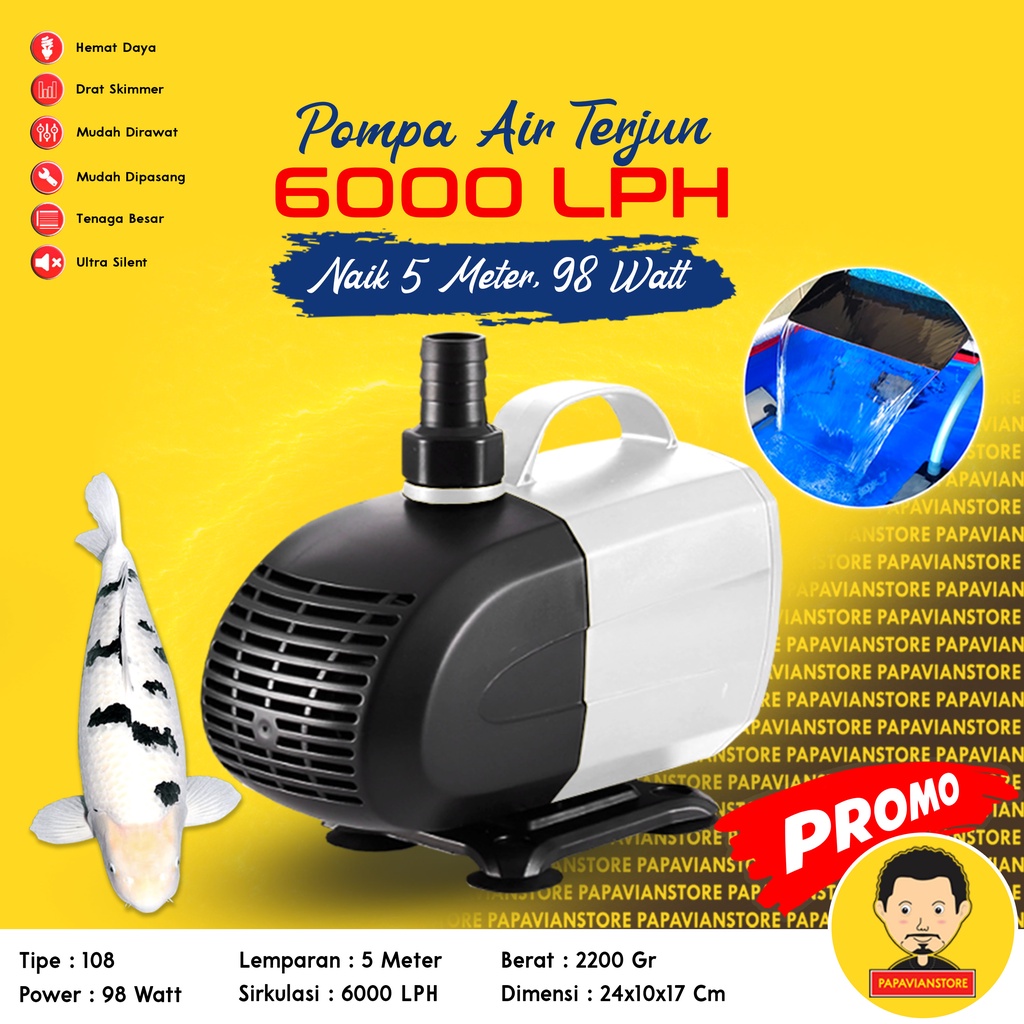 Pompa Air Mesin Filter Celup Sirkulasi Kolam Ikan Koi Low Watt Aquarium Tank Submersible Hidroponik Hydroponic Water Pump Waterfall Air Terjun Hias - 3500 4500 5000 LPH Liter Per Jam 4 Meter Ketinggian 4m P017