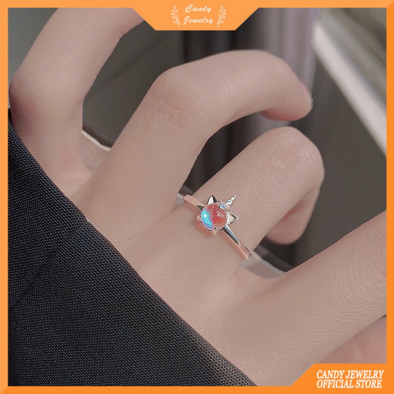 Cincin Model Terbuka Bentuk Persegi Hias Berlian Zircon Warna Permen Adjustable Untuk Wanita