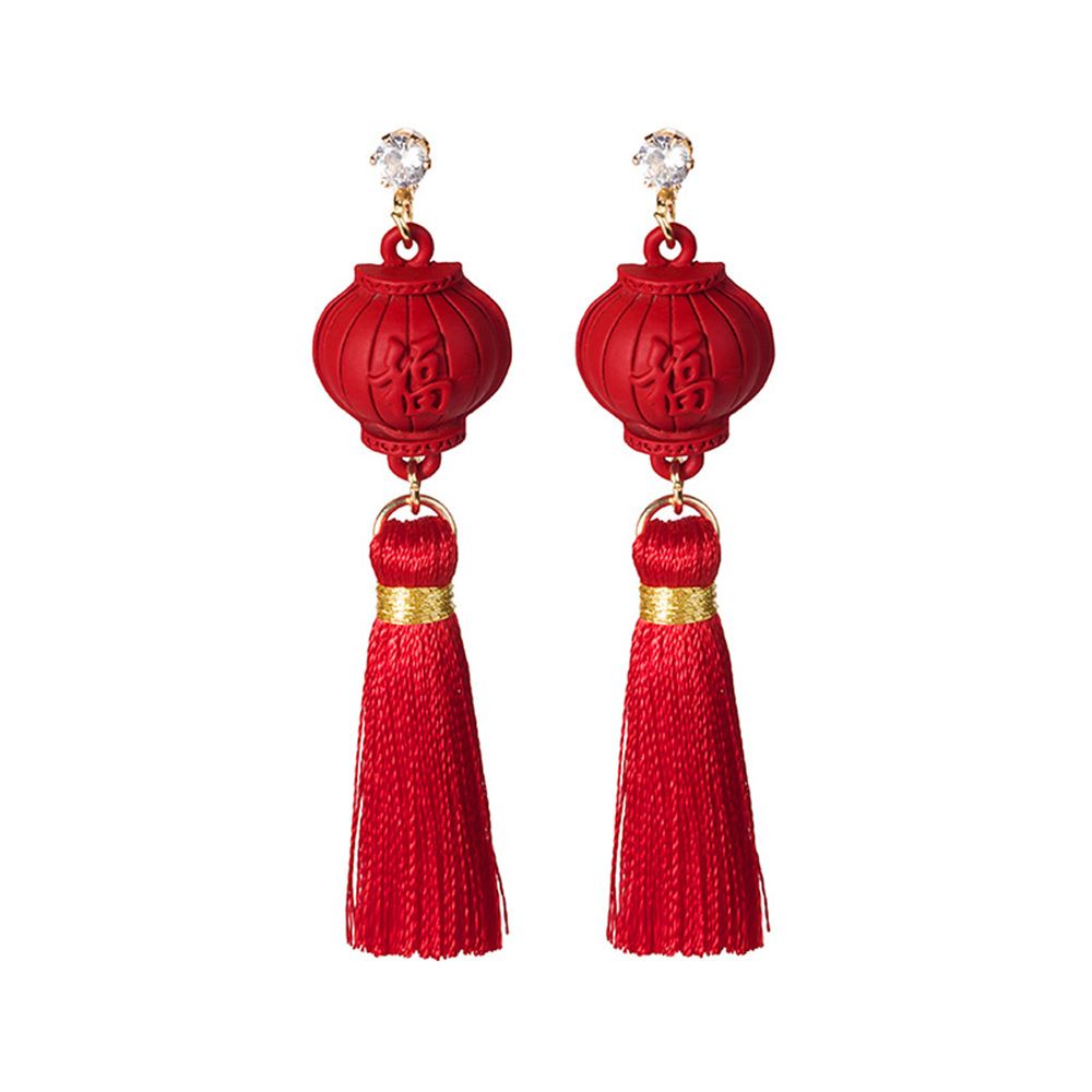 LILY Ethnic Red Tassel Long Dangle Earrings Chinese Knots Happiness Good Luck Red Lantern Drop Earring Women Wedding Jewelry Earing New Year Gift