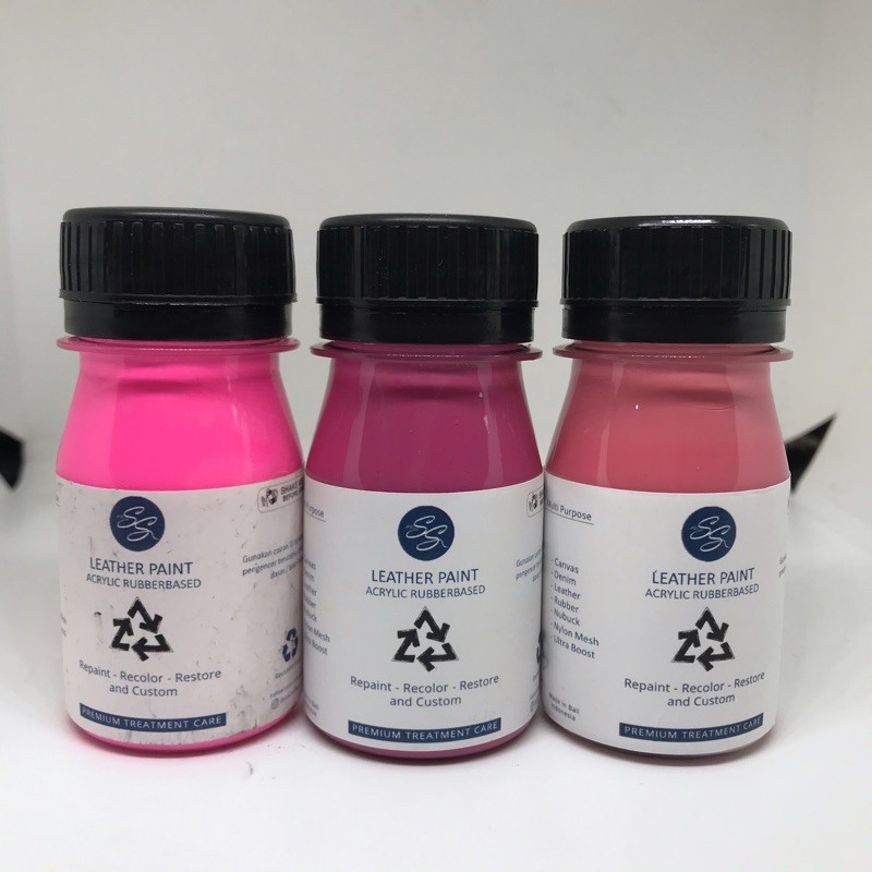 Cat Sepatu Kulit SS Leather Paint - Acrylic Rubber Cat Midsole, Rubber, Boost - Cat Tas Jaket Kulit-Pink/Fuscia/Flamingo