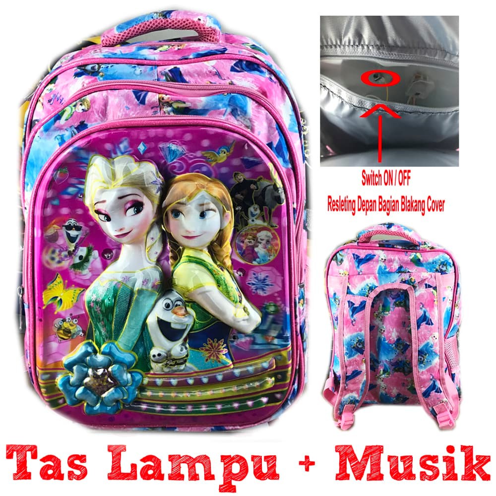 Tas Anak Sekolah | Tas Ransel Sekolah ANak SD Lampu + Musik Frozen Fever 3 Sleting Tas Sekolah Anak
