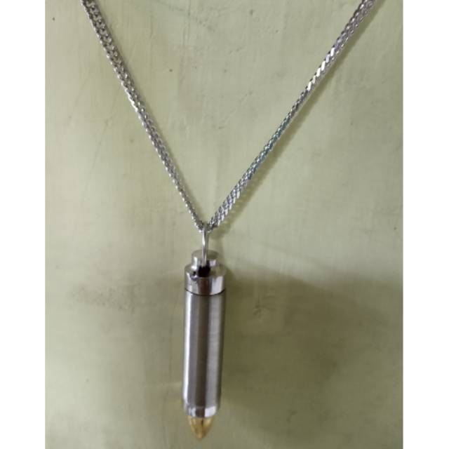 Kalung titanium peluru asli stainless steel