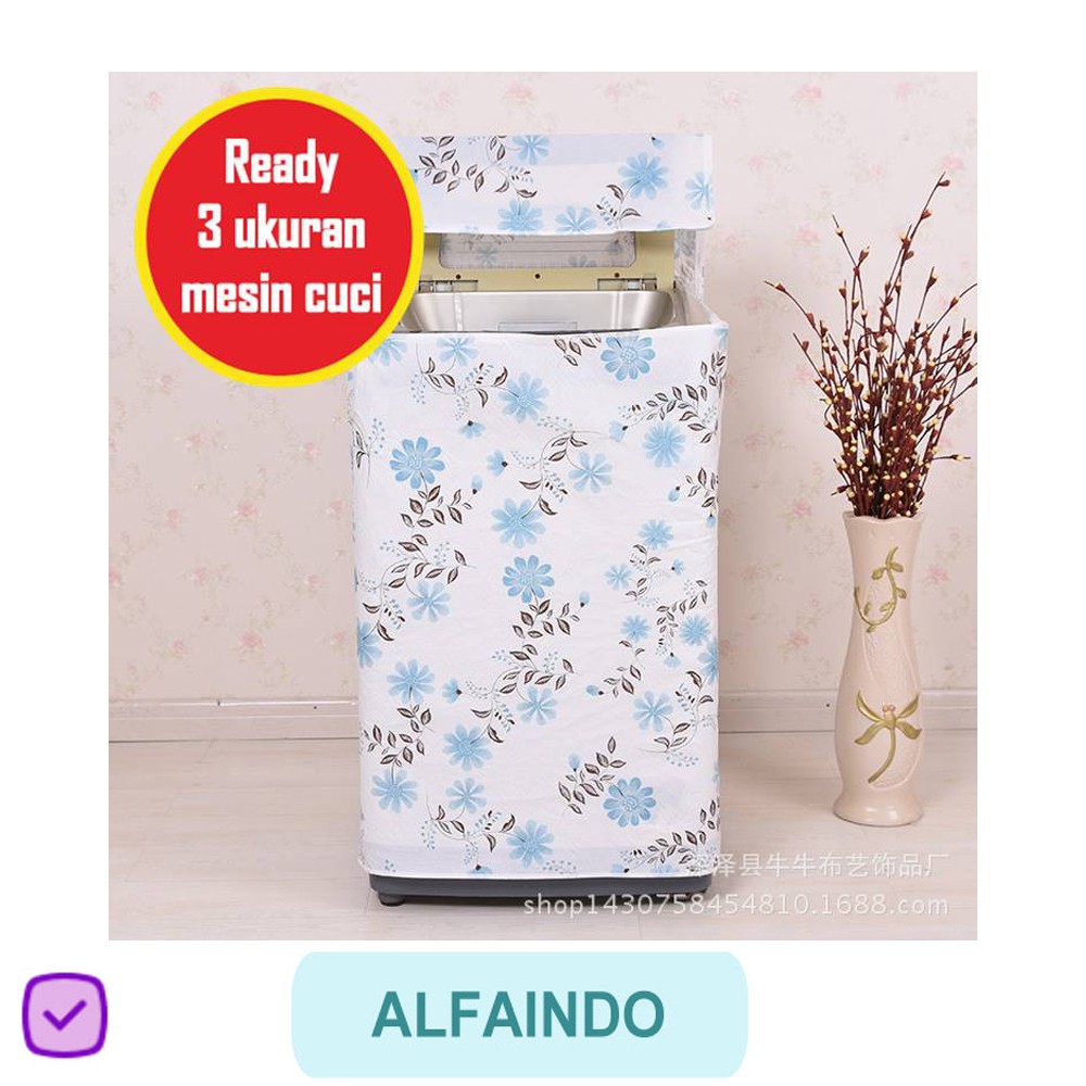 Alfaindo Cover Mesin Cuci Penutup Plastik Peva WMC006 Motif Bunga Biru Muda