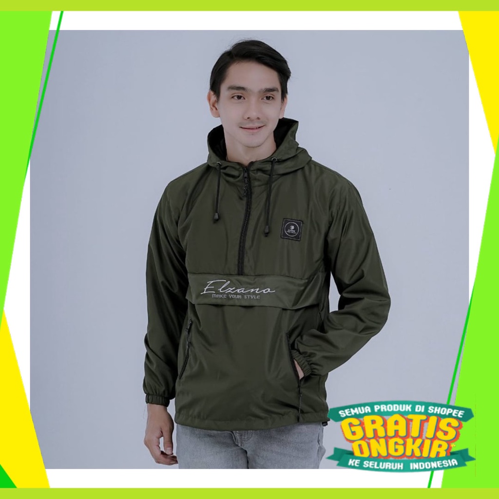 Hitam Putih Biru Orange Hijau Navy Dongker Polos moccha coklat / Cougle Man Elzano - Jaket Parasut P